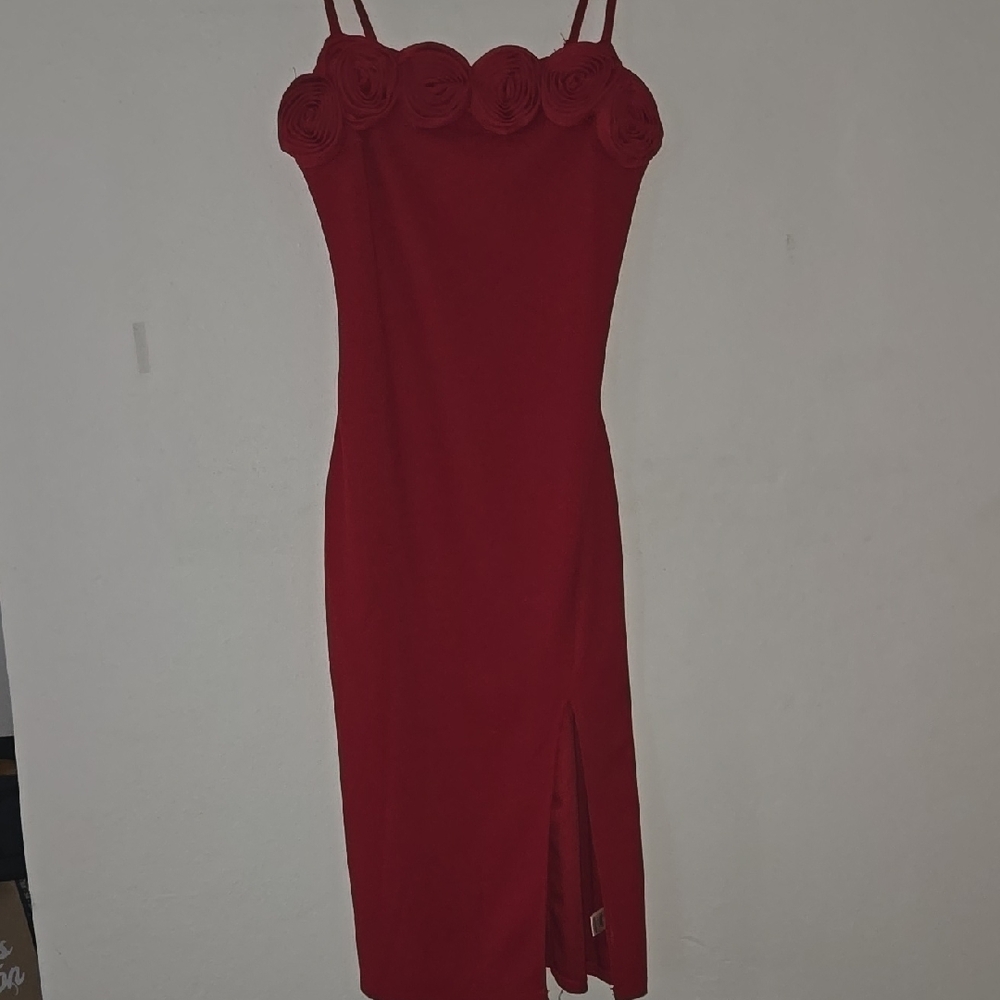 Elegant Red Dress with Floral Accents